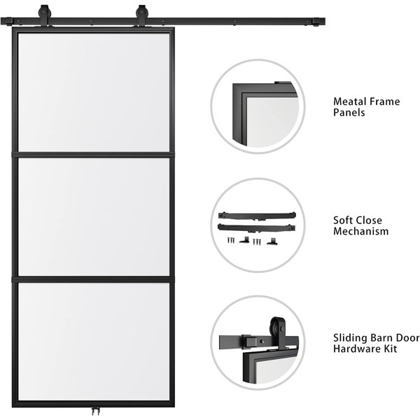 JUBEST Sliding Glass Barn Door with Installation Hardware Kit(Soft